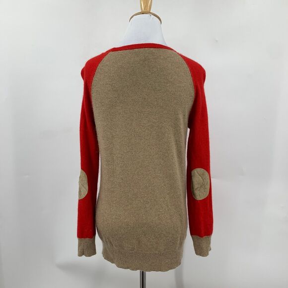 J Crew Sweater Womens S Small Red Brown Elbow Patches Buttons Detail Wool Blend - Picture 7 of 13